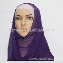 Goods in stock 100% silk crepe GGT beading hijab scarf